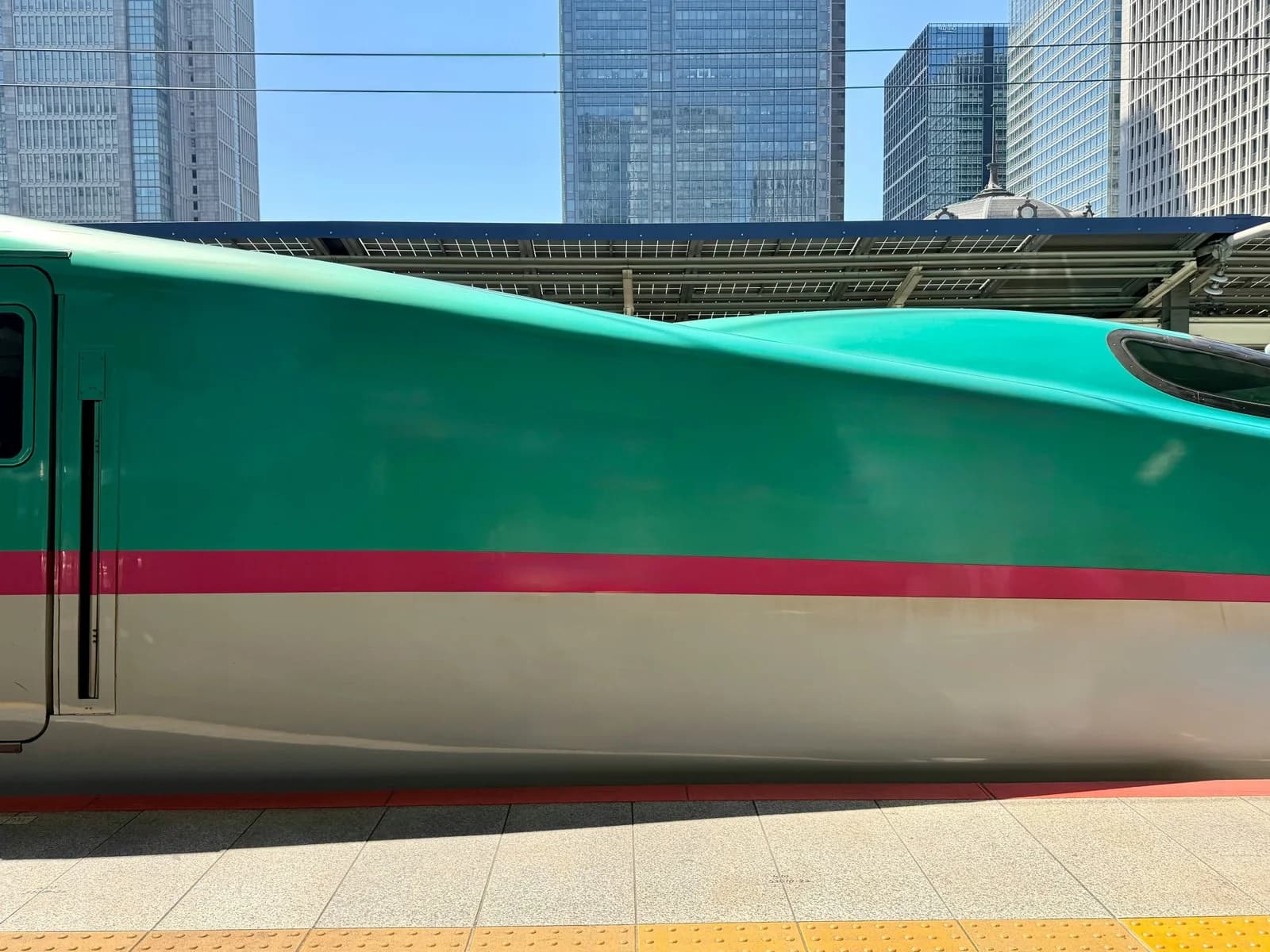 Shinkansen bullet train at a station in Japan